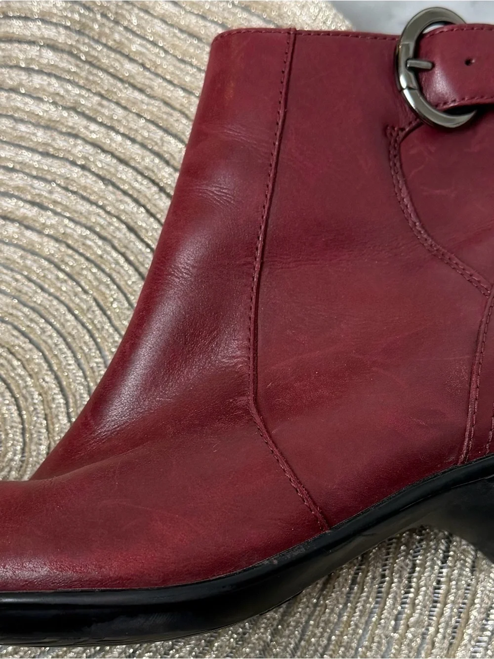 Dansko Dark Cherry Red Leather Ankle Booties Buckle Heeled Comfort Boots EU 40